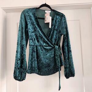 Gilli Emerald Velvet Wrap Top